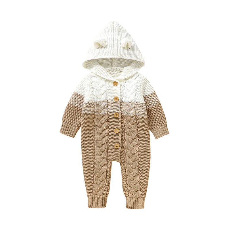 0-18m Newborn Infant Boys Girls Rompers Clothes Autumn Winter Toddler Kids Unisex Hooded Long Sleeves Jumpsuits Children Outfits