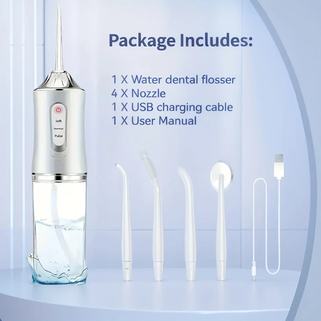 USB Portable Oral Irrigator Water Flosser Dental Water Jet Tools Pick Cleaning Teeth 200ML 4 Nozzles Mouth Oral Cleaning Agents