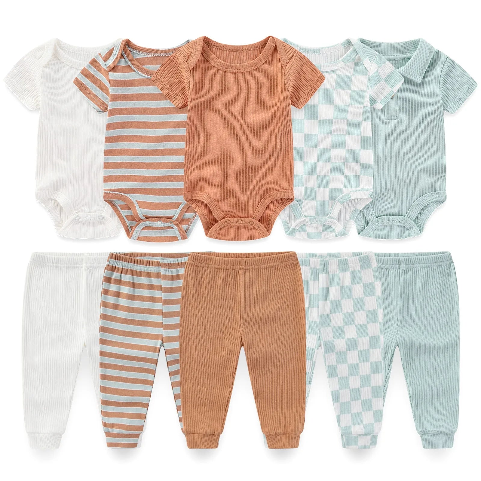 Kiddiezoom 10 Pcs/Lot Four Seasons Fashion Unisex Baby Boy Girl Clothing Set Soft Newborn Bodysuits+Pants Infant Outfit Gift