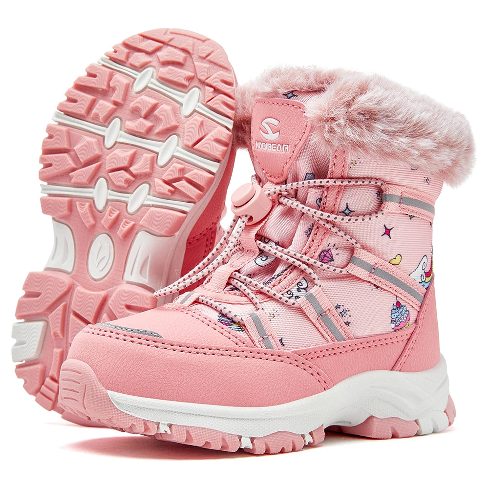 HOBIBEAR Boys Girls Snow Boots Non-Slip Waterproof Winter Shoes Multi-Coloured Elastic Band Boot(Little Kids/Big Kids)