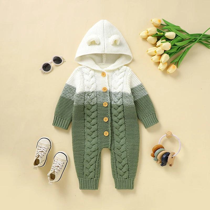 0-18m Newborn Infant Boys Girls Rompers Clothes Autumn Winter Toddler Kids Unisex Hooded Long Sleeves Jumpsuits Children Outfits