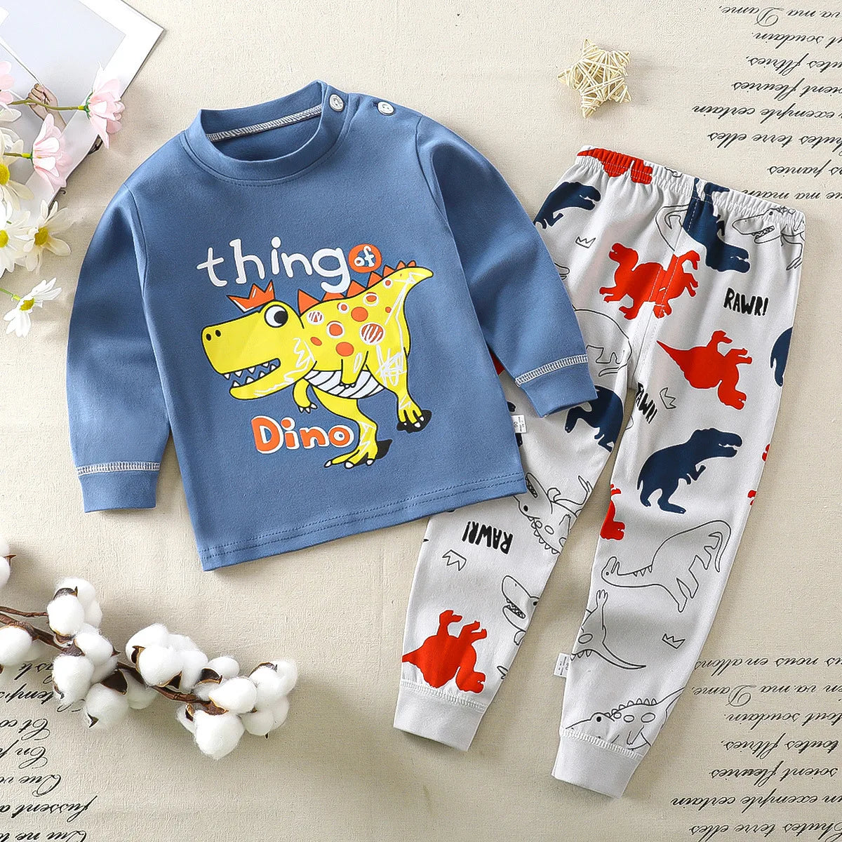 Cartoon Pajamas Suits Children's Baby Boys Girls Spring Autumn Sleepwear Home Clothes Cotton Autumn Long Trousers Kids Pajamas