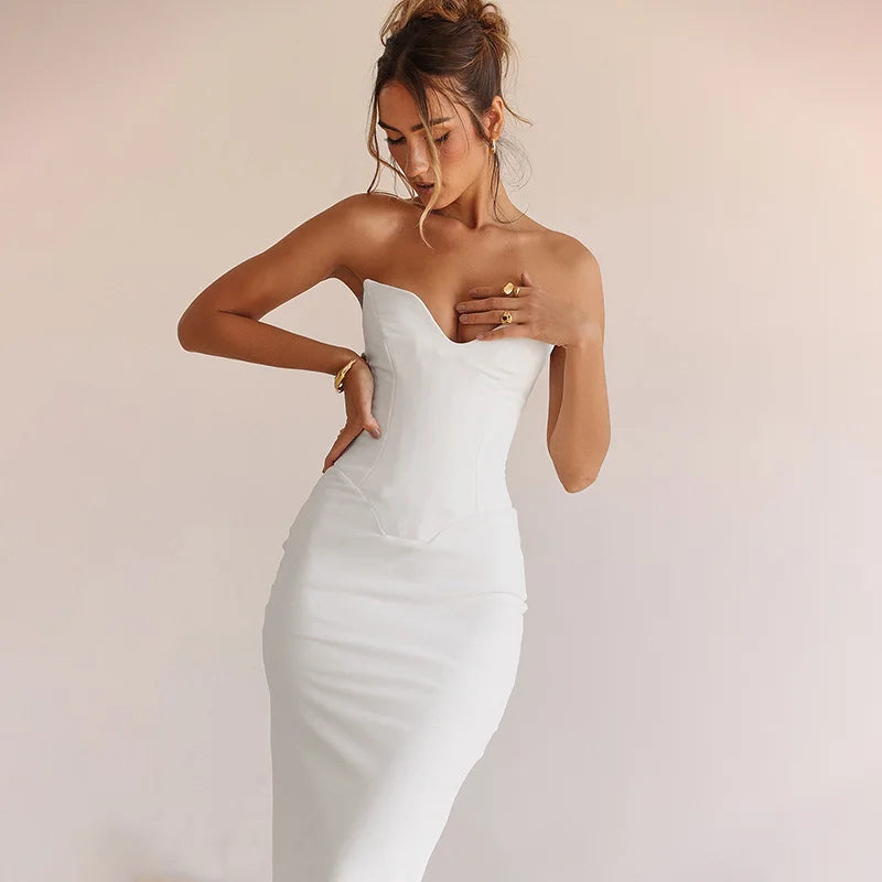 Corsets Tube Sleeveless Midi Dress Prom New In Backless Bodycon Sexy Elegant Street Evening Formal Dresses