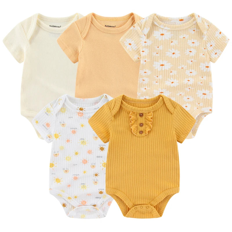 Kiddiezoom 5 Pcs/Lot Four Seasons Fashion Cartoon Short Sleeve Baby Boy Girl Bodysuits Soft Unisex Newborn Onesies Clothing