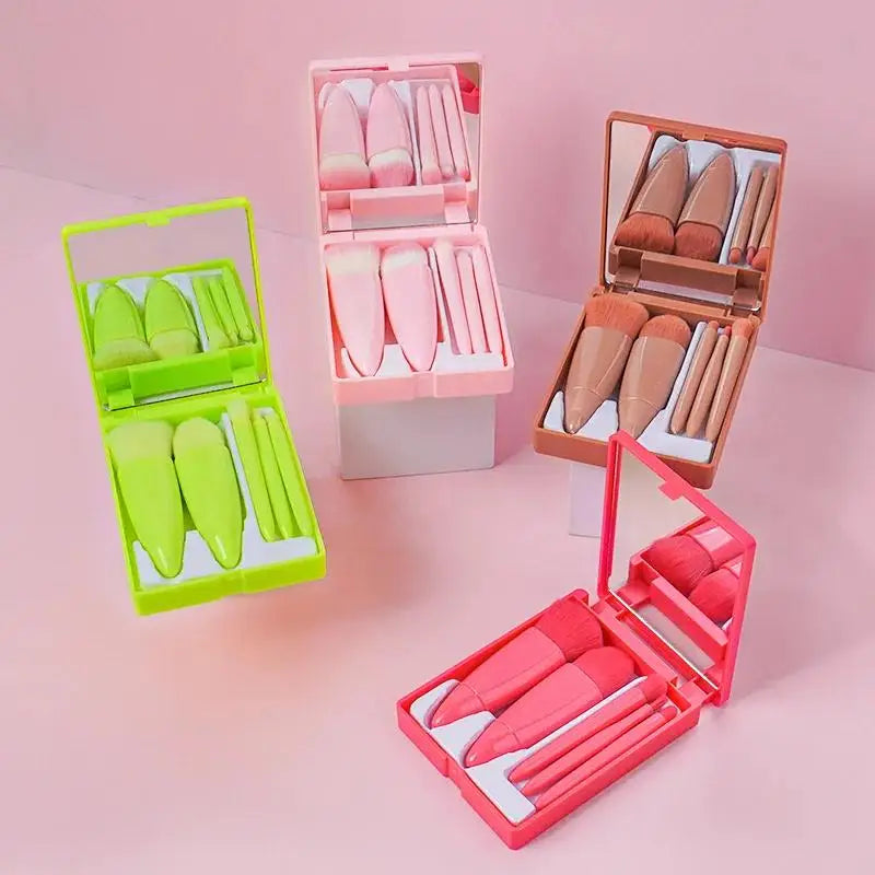 5pcs Travel Size Makeup Brushes Set Mini Makeup Brushes, Small Complete Function Cosmetic Brushes Kit With Case And Mirror Perfe