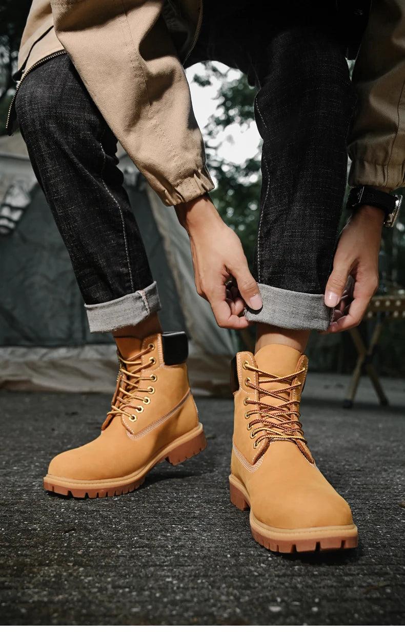 Winter New Boots Men High Top Boots High Quality  Leather Shoes Fashion Outdoor Sneakers Men Lace Up Ankle Boots For