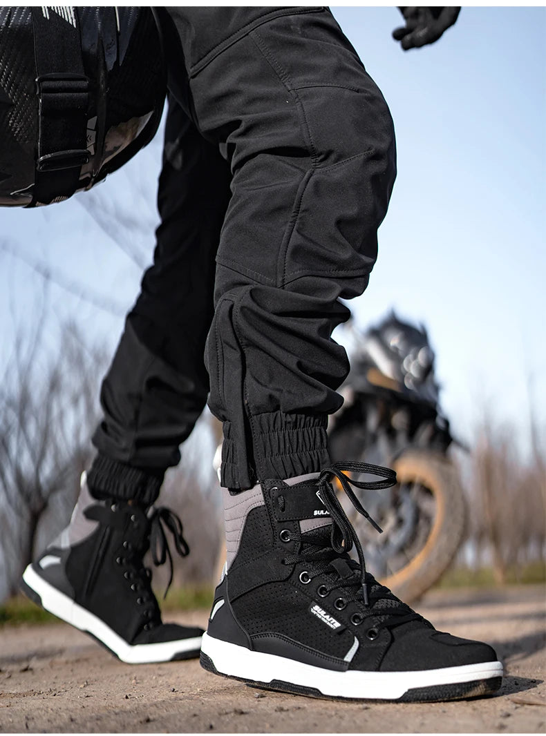 Men Motorcycle boots Breathable Anti-fall Rider Road Racing Casual Shoes Boots Gear Shift Rubber Sole Reflective Motorbike Shoes