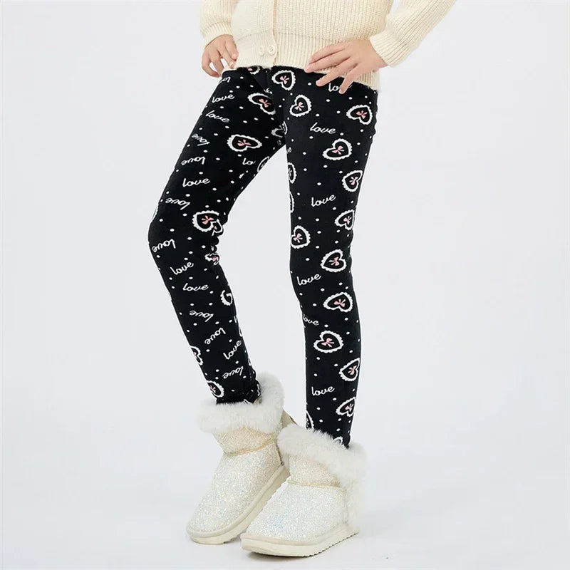 4-13Y Girls Pants Autumn Winter Children Trousers Warm Leggings Thicken Velvet Star Print Kids Pants Baby Girl Keep Warm Legging