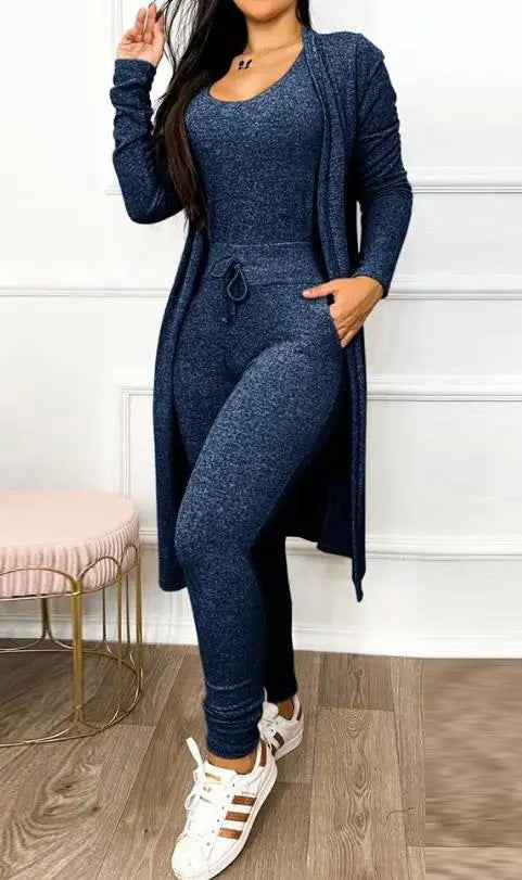 Autumn Women's New Drawstring Pocket Design Jumpsuit & Coat Set Temperament Commuting Women Fashion Suit Sets Two Piece Outfits