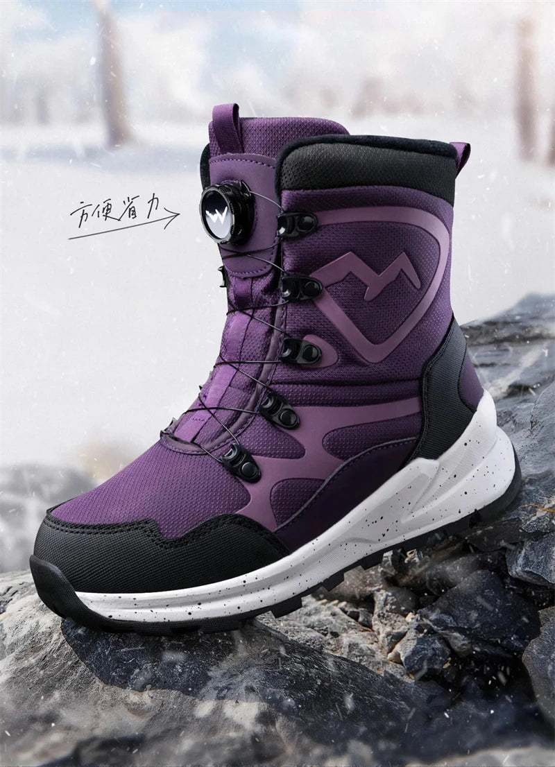 New Rotating Button Women's Snow Boots Warm Plush Winter Waterproof Outdoor Hiking Shoes Wear Resistant Anti Slip Ankle Boots