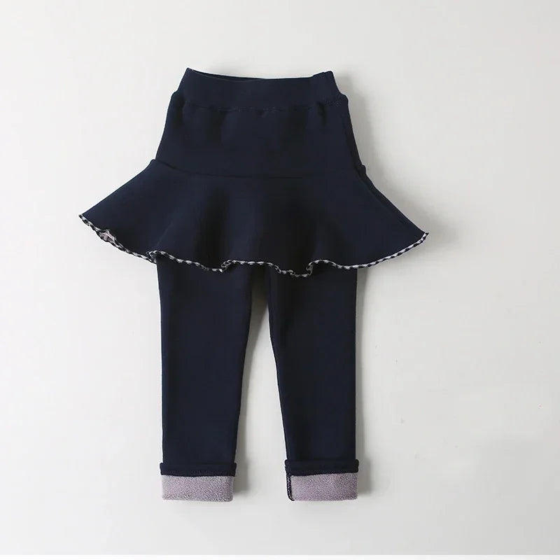 Girls Winter Leggings Pants Kids Pants Fleece Legging for Girls Thick Warm False Two Pieces Culotte Children Skirtpants Trousers