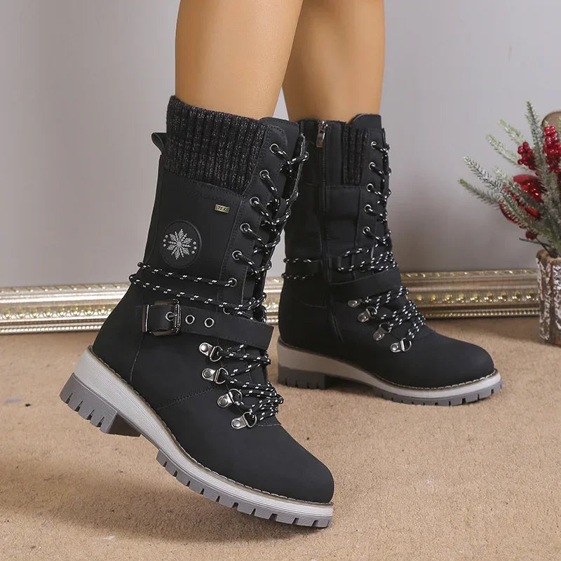 Women's Solid Color Fuzzy Boots, Soft Sole Chunky Heel Fleece Lining Boots, Winter Non-slip Snow Boots