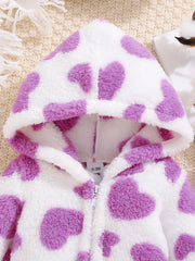 Baby autumn and winter baby long-sleeved long-legged love pattern onesie with cute hooded crawling clothes