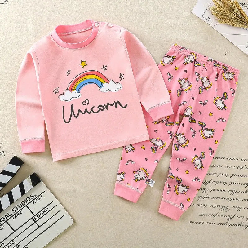 Cartoon Pajamas Suits Children's Baby Boys Girls Spring Autumn Sleepwear Home Clothes Cotton Autumn Long Trousers Kids Pajamas