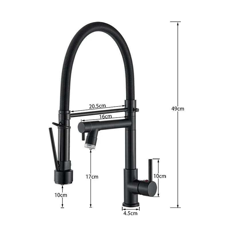 Black Kitchen Faucet LED Light Pull Down Spring Sink Faucets Dual Swivel Spout Kitchen Torneira Hot Mixer Tap