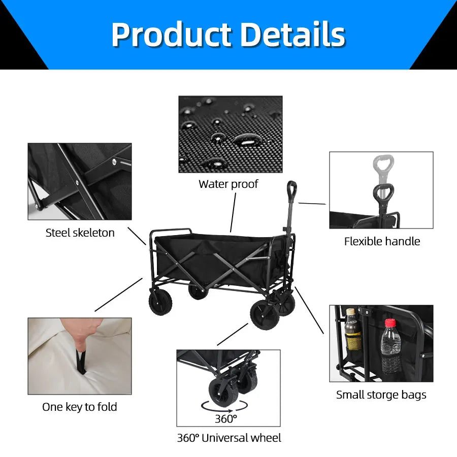 Heavy Duty Large Capacity Folding Wagon Shopping Beach Garden Pull Trolley Collapsible Folding Outdoor Portable Utility Cart