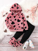 Girls' Fall Fashion Set 2-piece - Pink coral velvet hoodie + slim patchwork pants