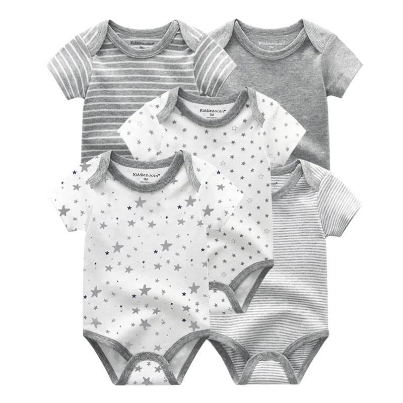 Kiddiezoom 5 Pcs/Lot Four Seasons Fashion Cartoon Short Sleeve Baby Boy Girl Bodysuits Soft Unisex Newborn Onesies Clothing