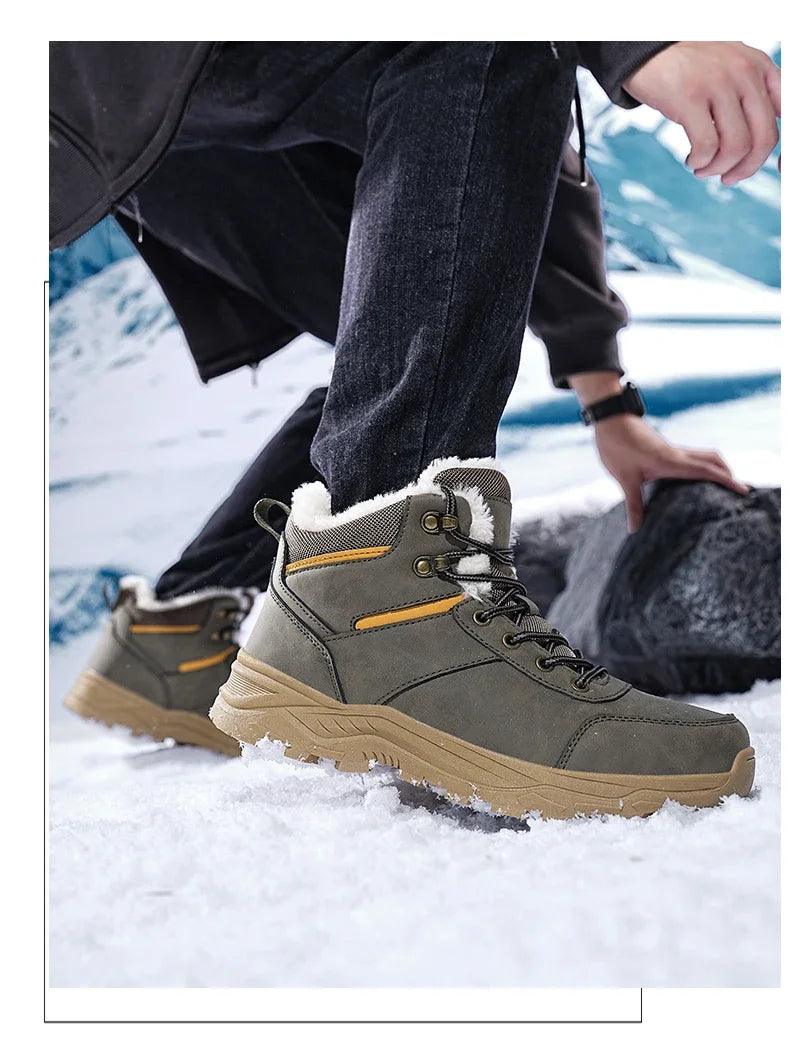 Waterproof Leather Sports Super Warm Boots, Men's Winter Snow Boots, Outdoor Men's Hiking Boots, Work Travel Shoes Size 39-48