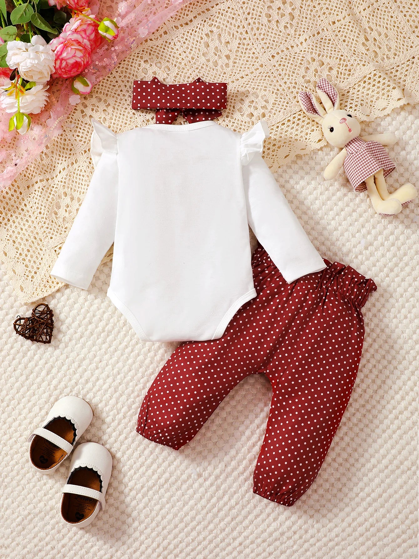 Baby Girl Set Cartoon Bunny Long sleeved Bodysuit+Wave Point Elastic Pants+Headband 3pcs 0-18 Month Baby Girl Spring Autumn Set