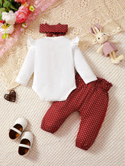 Baby Girl Set Cartoon Bunny Long sleeved Bodysuit+Wave Point Elastic Pants+Headband 3pcs 0-18 Month Baby Girl Spring Autumn Set