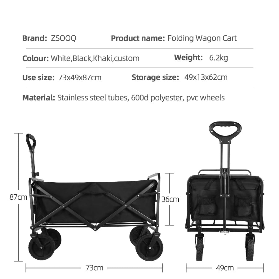 Heavy Duty Large Capacity Folding Wagon Shopping Beach Garden Pull Trolley Collapsible Folding Outdoor Portable Utility Cart