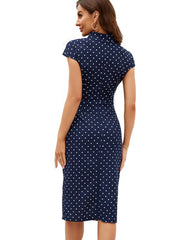 Nice-Forever Summer Women Classy Polka Dots Dresses with Button Elegant Vintage Office Bodycon Dress B898