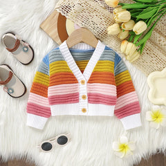 Cute Baby Girls Sweaters Cardigans Winter V Neck Long Sleeve Knitted Newborn Infant Button Up Jackets & Coats 1-3Y Knitwear Tops