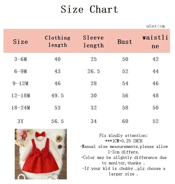 Newborn Baby Girl Dress Long Sleeves Patchwork with Bow One Year Old Dress New Year&Christmas Dress Up Wear for Toddler 0-3Years