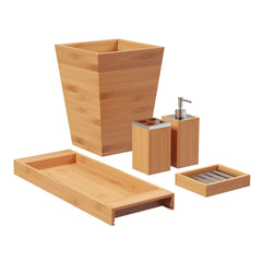 US 5-Piece Bathroom Decoration Set, Bamboo Dressing Accessories, 5.4 kg, 9.6 Hours x 9.7 W, Natural-