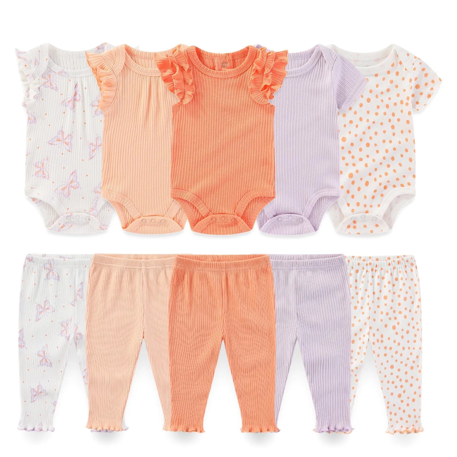 Kiddiezoom 10 Pcs/Lot Four Seasons Fashion Unisex Baby Boy Girl Clothing Set Soft Newborn Bodysuits+Pants Infant Outfit Gift