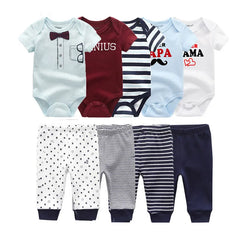 kiddiezoom 9 Pcs Unisex Newborn Clothing Sets100%Cotton Baby Bodysuit+Pant Baby Boy Girl Clothes Gift