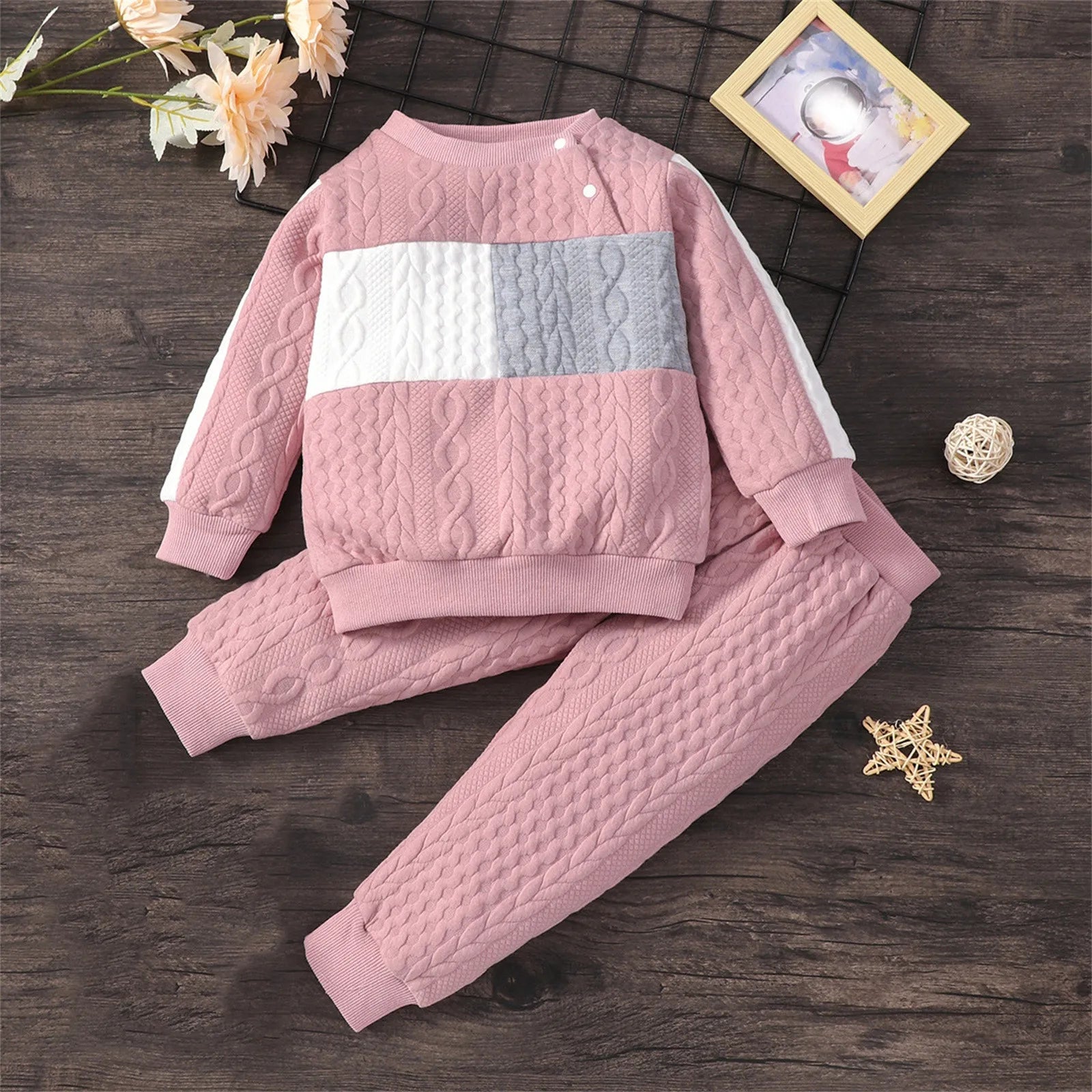 2pcs Kids Clothing Sets Solid Color Long-sleeve Knitting Girls Winter Clothing  For 1-6 Years