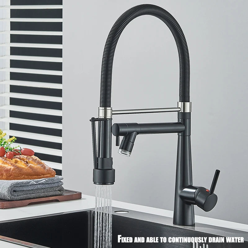 Black Kitchen Faucet LED Light Pull Down Spring Sink Faucets Dual Swivel Spout Kitchen Torneira Hot Mixer Tap