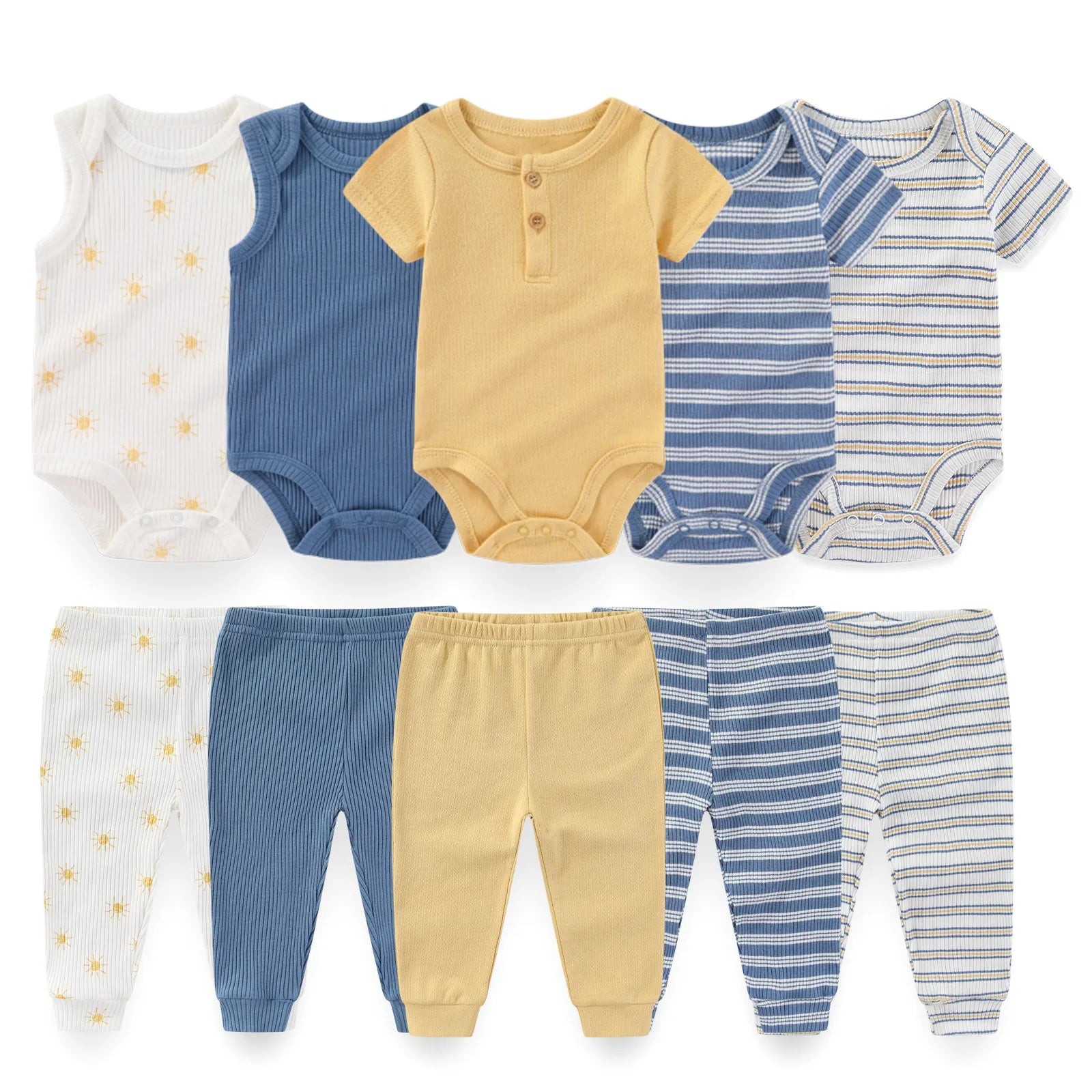 Kiddiezoom 10 Pcs/Lot Four Seasons Fashion Unisex Baby Boy Girl Clothing Set Soft Newborn Bodysuits+Pants Infant Outfit Gift