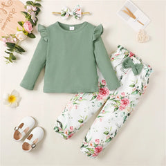 Toddler Girl Clothes Set Long Sleeve Solid Color Top+Floral Pants  Fashion Spring & Autumn Little Girl Clothing Outfit