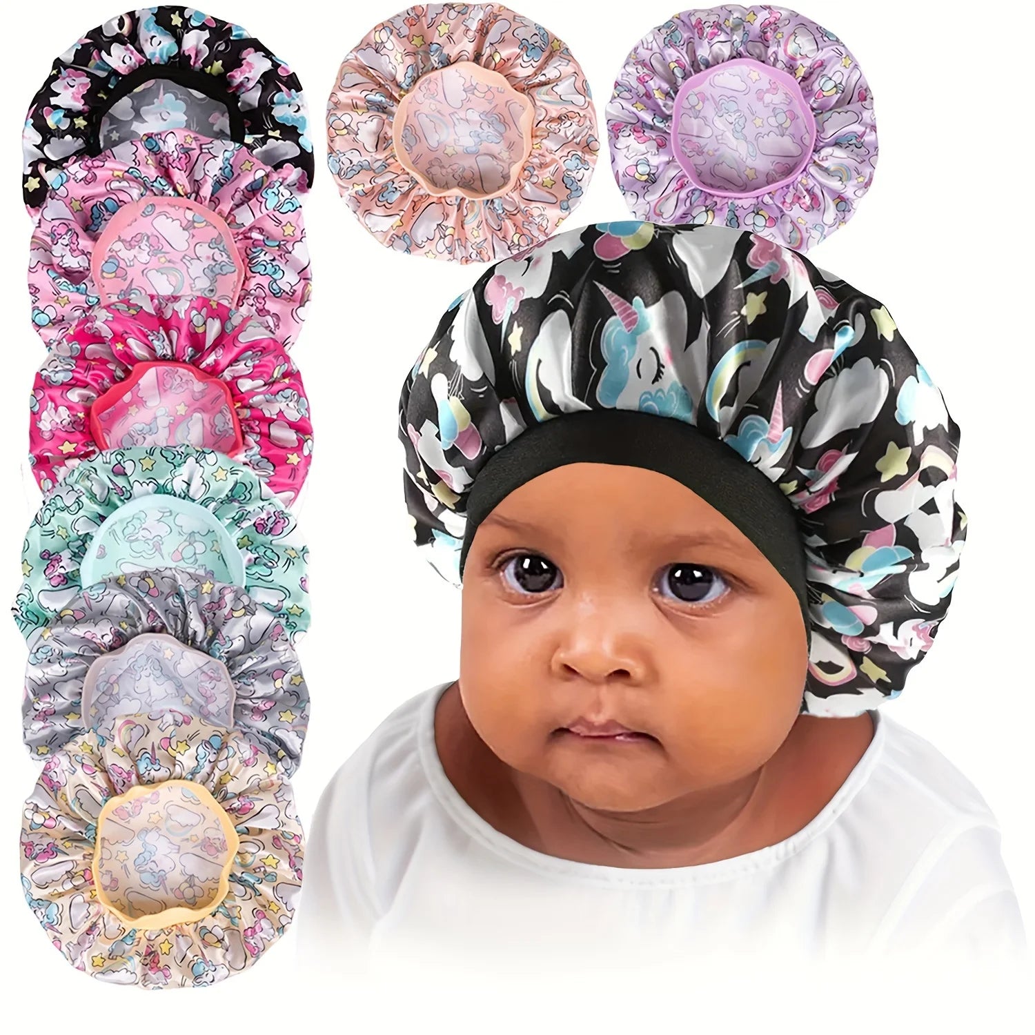 Children's New Bonnet Unicorn Printed Hair Hat with Narrow Edge Elastic Fashion Casual Home Comfortable Sleeping Hat