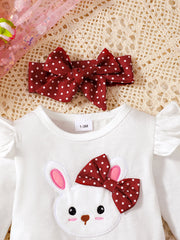 Baby Girl Set Cartoon Bunny Long sleeved Bodysuit+Wave Point Elastic Pants+Headband 3pcs 0-18 Month Baby Girl Spring Autumn Set