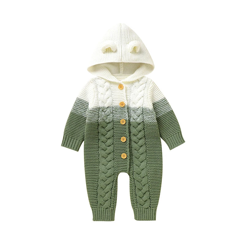 0-18m Newborn Infant Boys Girls Rompers Clothes Autumn Winter Toddler Kids Unisex Hooded Long Sleeves Jumpsuits Children Outfits