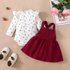 2PCS Newborn Baby Birthday Princess Dress Set Long Sleeves Romper+Red Strap Skirt for Infant Girl 0-18 Months New Year Outfits