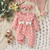 Baby Girls Summer Long Sleeve Printing Love With Bowknot  For Casual Daily Cotton Jumpsuit