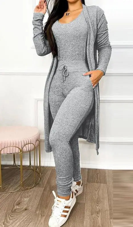 Autumn Women's New Drawstring Pocket Design Jumpsuit & Coat Set Temperament Commuting Women Fashion Suit Sets Two Piece Outfits