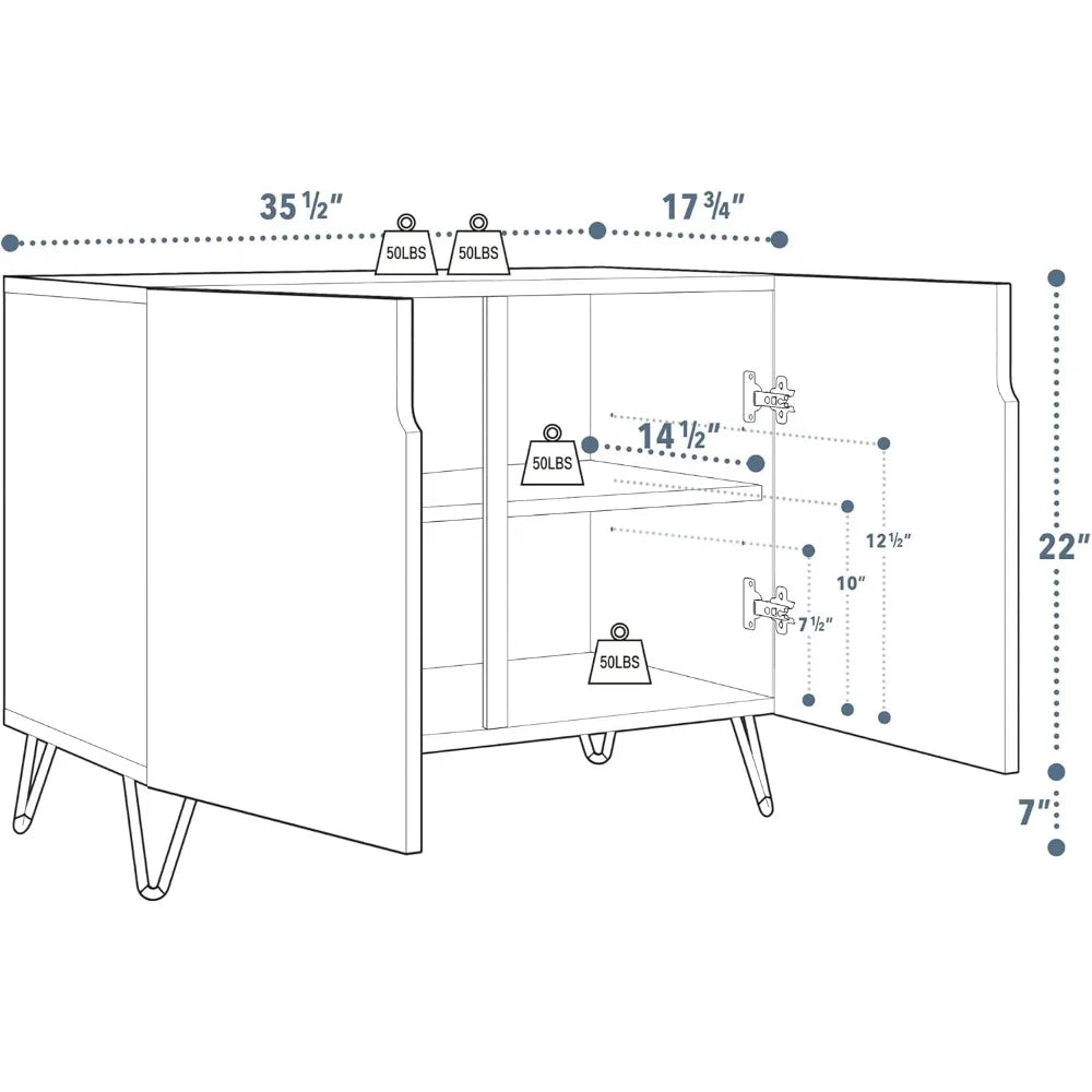 Sideboard Buffet Cabinet, Kitchen Storage Cabinet with 2 Doors, Black, Brown & Gold Geometric Polygons Abstract Shapes