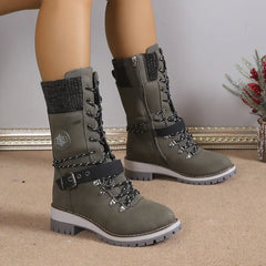 Women's Solid Color Fuzzy Boots, Soft Sole Chunky Heel Fleece Lining Boots, Winter Non-slip Snow Boots