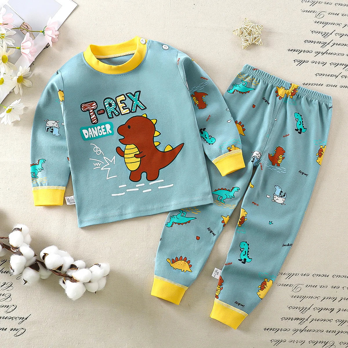 Cartoon Pajamas Suits Children's Baby Boys Girls Spring Autumn Sleepwear Home Clothes Cotton Autumn Long Trousers Kids Pajamas