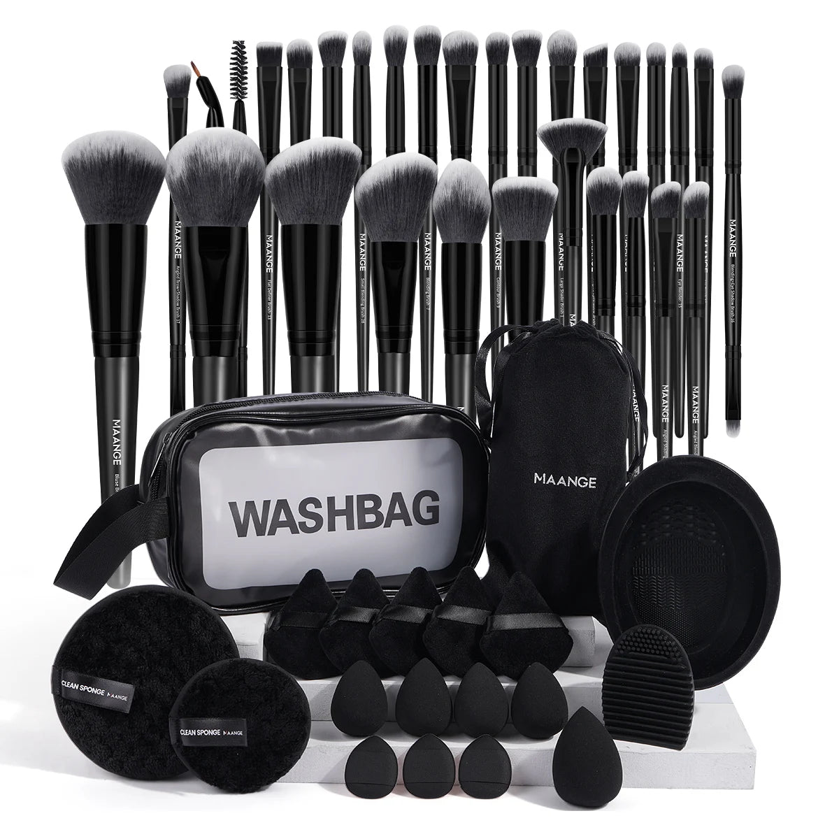 MAANGE Professional Makeup Tools Kit 30PCS Foundation Makeup Brush Set 15PCS Makeup Sponge Removal Puff Cleaning Bowl for Travel