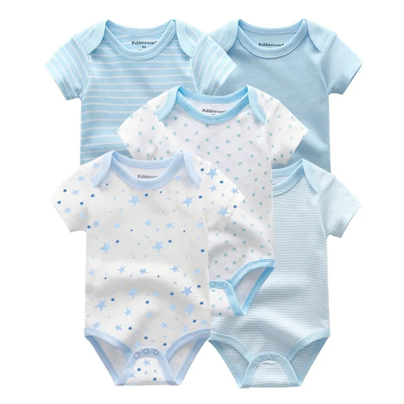 Kiddiezoom 5 Pcs/Lot Four Seasons Fashion Cartoon Short Sleeve Baby Boy Girl Bodysuits Soft Unisex Newborn Onesies Clothing