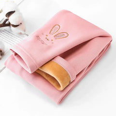 Autumn Winter Baby Girls Leggings Thick Warm Cute Rabbit Pants Kid Girl Plus Velvet Pants Children Solid Trousers 2-8Years