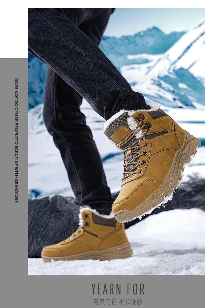 Waterproof Leather Sports Super Warm Boots, Men's Winter Snow Boots, Outdoor Men's Hiking Boots, Work Travel Shoes Size 39-48