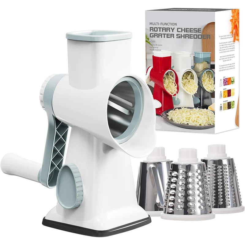 LMETJMA 3 in 1 Rotary Cheese Grater Versatile Manual Vegetable Slicer Peanut Nuts Grinder Cheese Vegetable Shredder Clear JT242